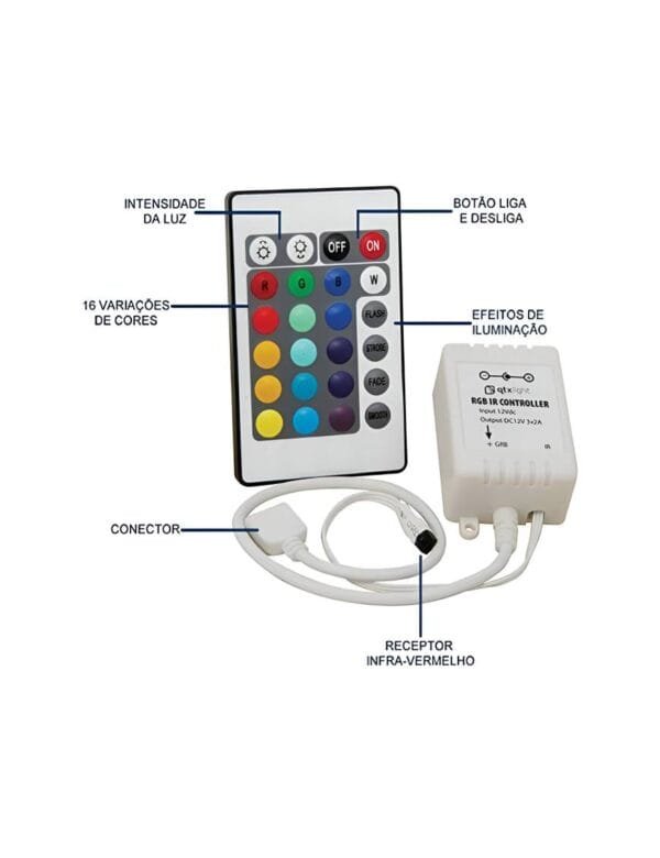 Fita de Led 3528 60 Leds por metro IP65 Rolo 5m Rgb+Controle 12V (5)