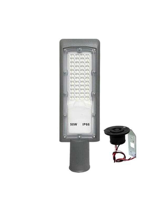 Luminária Pública LED 50w SMD IP66 Para Poste Branco Frio LP Com Base Para Rele