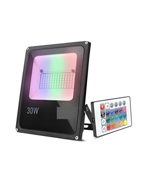 Refletor LED 30w Holofote RGB SMD Colorido Com Controle Prova d'água (3)