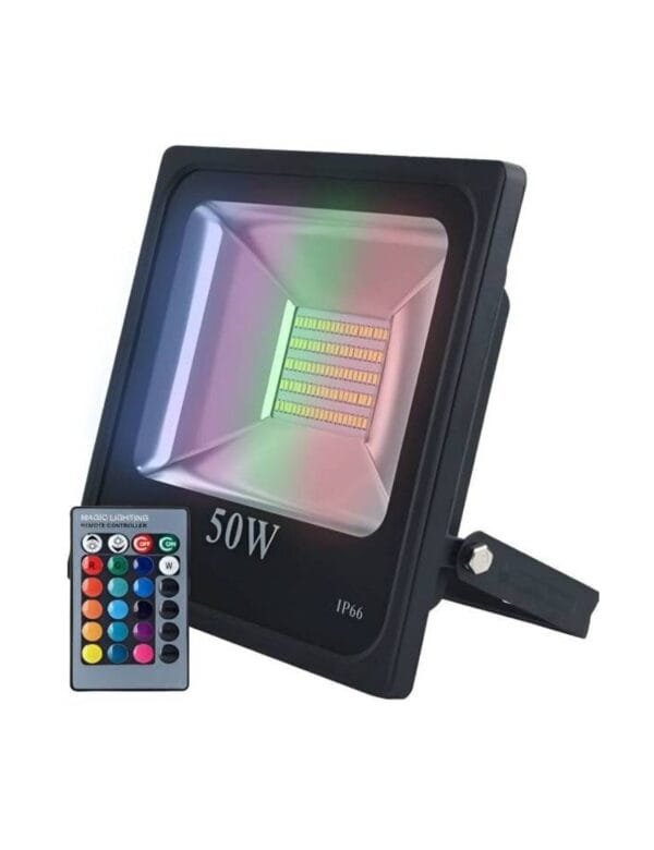 Refletor LED 50w Holofote SMD Branco Colorido Com Controle Prova d'água (1)